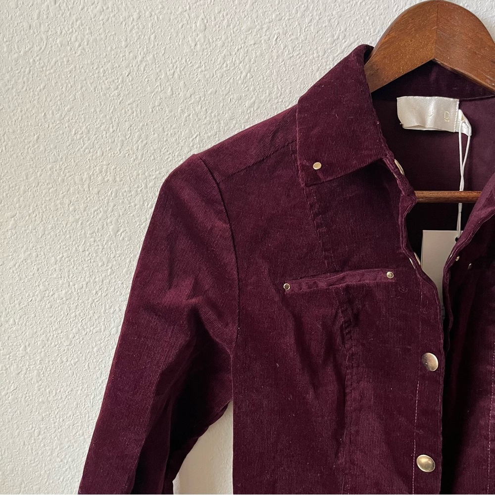 The Jetset Diaries Delphine Velvet Burgundy Long Sleeve Button Up Pocketed Dress - Picture 4 of 13